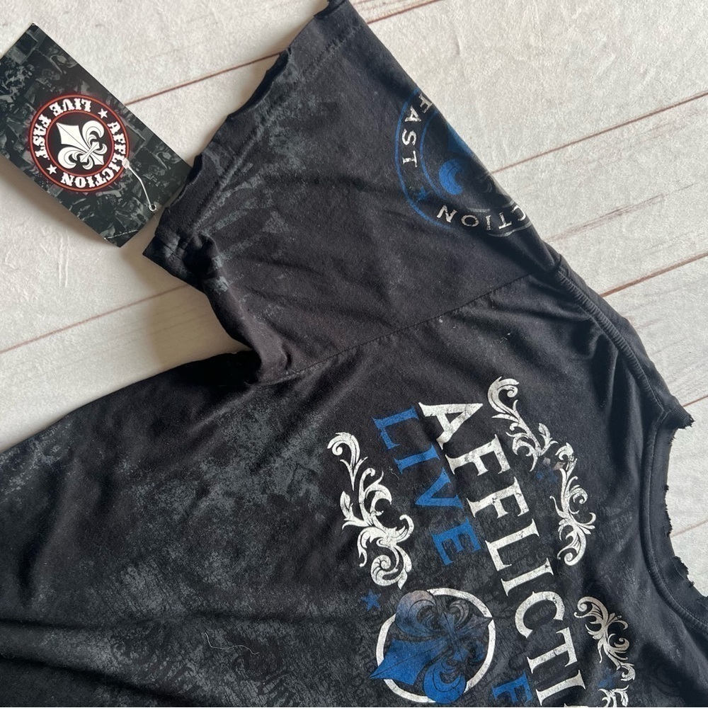 NWT Affliction Mens T-Shirt 2X Black Live Fast Double Side Distressed Y2K Grunge - Picture 6 of 15